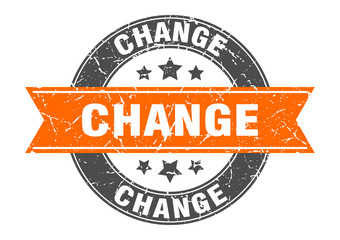 change round stamp with orange ribbon. change