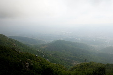 Panorama of the Albanian capital Tirana from Mount Dayti after heavy rain