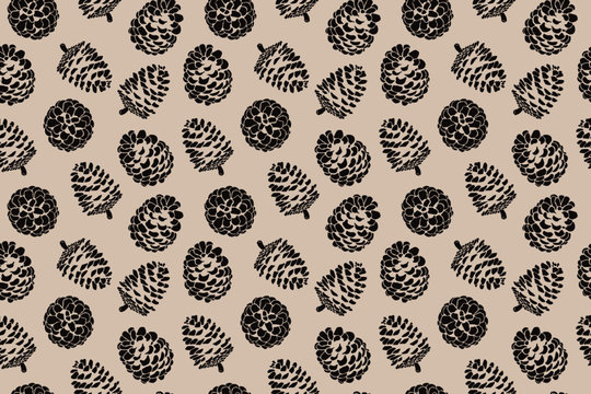 Pine cone Christmas pattern print, browns, nature design