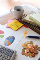 graph paper and coin with business concept