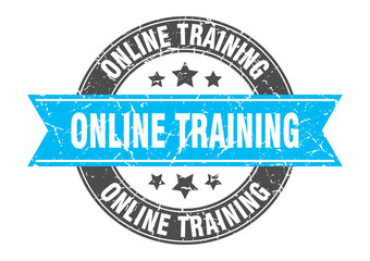 online training round stamp with turquoise ribbon. online training