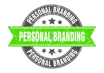 personal branding round stamp with green ribbon. personal branding