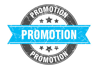 promotion round stamp with turquoise ribbon. promotion