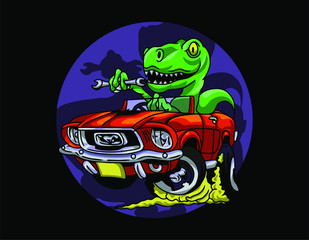 The Awesome Illustration car monster dino logo mascot vector
