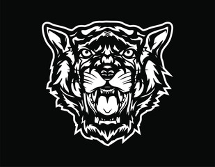 The Awesome Illustration tiger black and white logo mascot vector