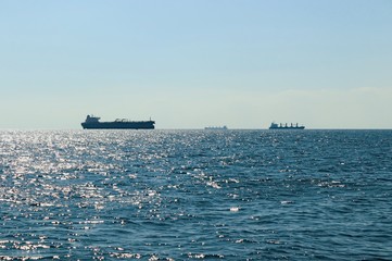 seascape in the open sea with a view of the ships