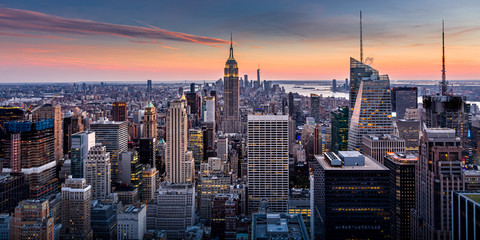 The Skyline of Manhattan seen from North during sunset