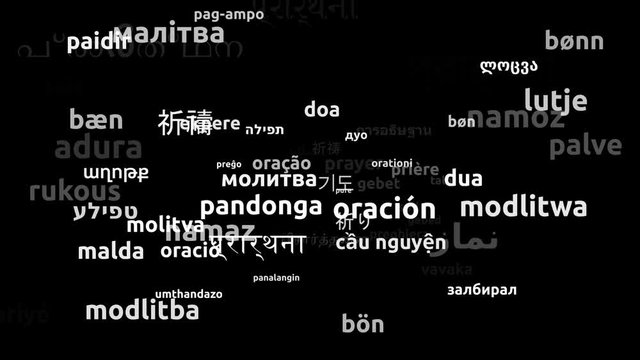 Prayer Translated in 62 Worldwide Languages Endless Looping 3d Zooming Wordcloud Mask