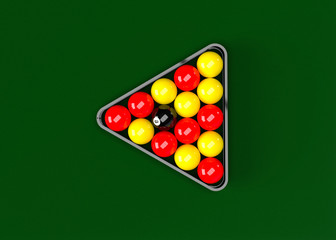 English Pool Billiards Balls Rack Triangle Table Set Up 3D Render