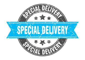 Obraz premium special delivery round stamp with turquoise ribbon. special delivery
