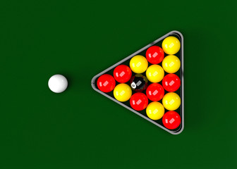 English Pool Billiards Balls Rack Triangle Table Set Up 3D Render