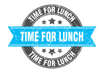 time for lunch round stamp with turquoise ribbon. time for lunch