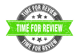 time for review round stamp with green ribbon. time for review