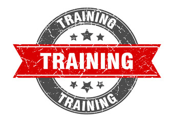 training round stamp with red ribbon. training
