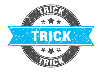 trick round stamp with turquoise ribbon. trick