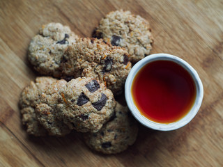 Cookies with tea on a wooden table