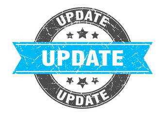 update round stamp with turquoise ribbon. update