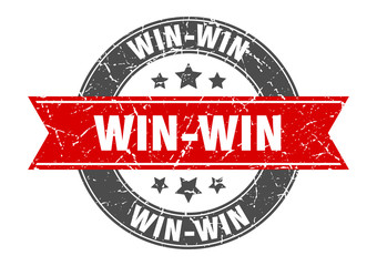win-win round stamp with red ribbon. win-win
