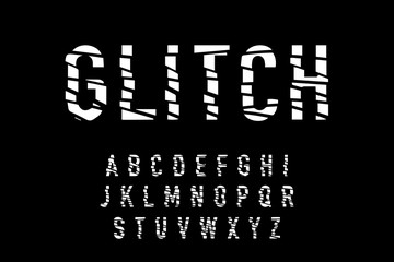 Glitch hand drawn vector type font in cartoon style black white