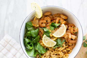 Elbow Macaroni with Shrimp and Salad
