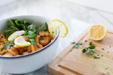 Elbow Macaroni with Shrimp and Salad