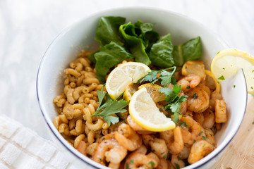 Elbow Macaroni with Shrimp and Salad