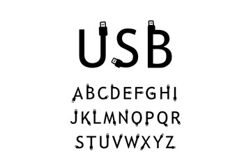 Usb hand drawn vector type charging device black white contrast