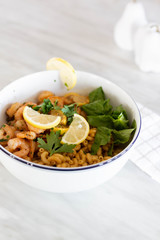 Elbow Macaroni with Shrimp and Salad
