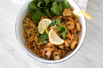 Elbow Macaroni with Shrimp and Salad