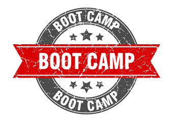 boot camp round stamp with red ribbon. boot camp