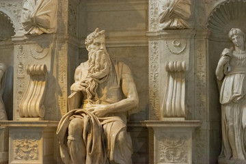 Fototapeta na wymiar Moses by Michelangelo in the church of San Pietro in Vincoli in the city of Rome