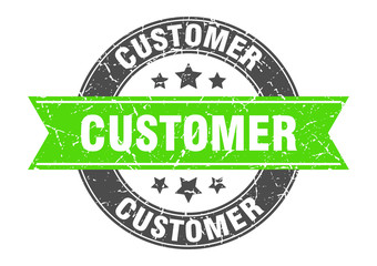 customer round stamp with green ribbon. customer