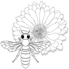 Vector illustration of honey bee on white background. Coloring image