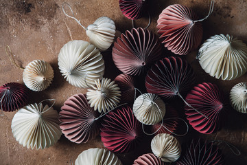 Christmas Tree Decorations on vintage background.