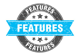 features round stamp with turquoise ribbon. features