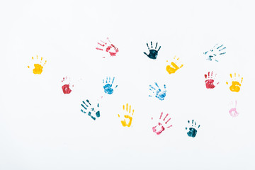 multicolored and bright hand prints on white