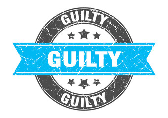 guilty round stamp with turquoise ribbon. guilty