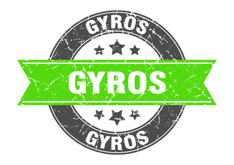 gyros round stamp with green ribbon. gyros