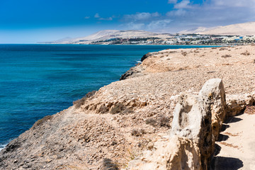 The coast of the spanish island of Fuerteventura at the resort of Costa Calma