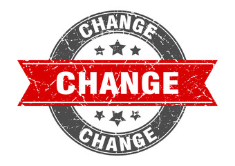 change round stamp with red ribbon. change