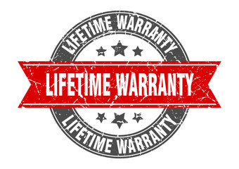 lifetime warranty round stamp with red ribbon. lifetime warranty