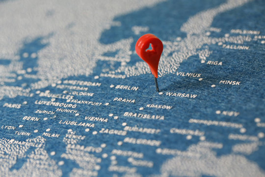 Fototapeta handmade travel painted map with the plane, Poland
