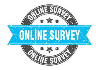 Fototapeta premium online survey round stamp with turquoise ribbon. online survey