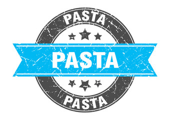 pasta round stamp with turquoise ribbon. pasta