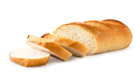 Fotobehang Brood van wit brood in stukjes gesneden close-up. Geïsoleerd © innafoto2017