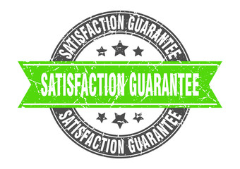 satisfaction guarantee round stamp with green ribbon. satisfaction guarantee