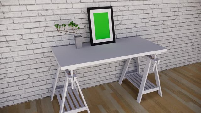Green screen frame at the table for interior design