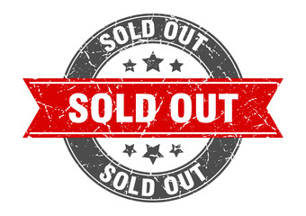 Fototapeta premium sold out round stamp with red ribbon. sold out