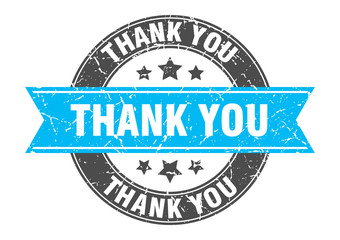 Fototapeta premium thank you round stamp with turquoise ribbon. thank you