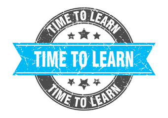 Fototapeta premium time to learn round stamp with turquoise ribbon. time to learn